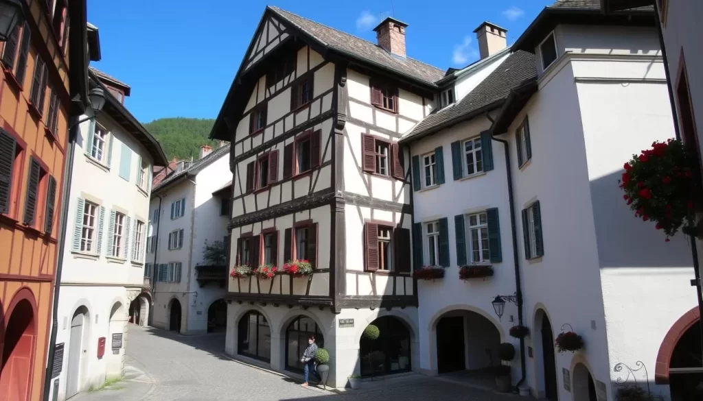 Hall in Tirol medieval town with historic buildings