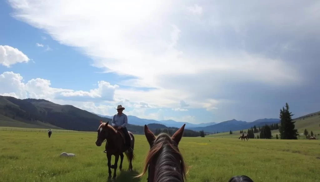Horseback riding in Stanley, Idaho, through mountain meadows
