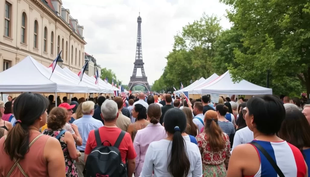 Image generation prompt: A French cultural event in Delaware, highlighting the language's importance in international relations and cultural exchange.