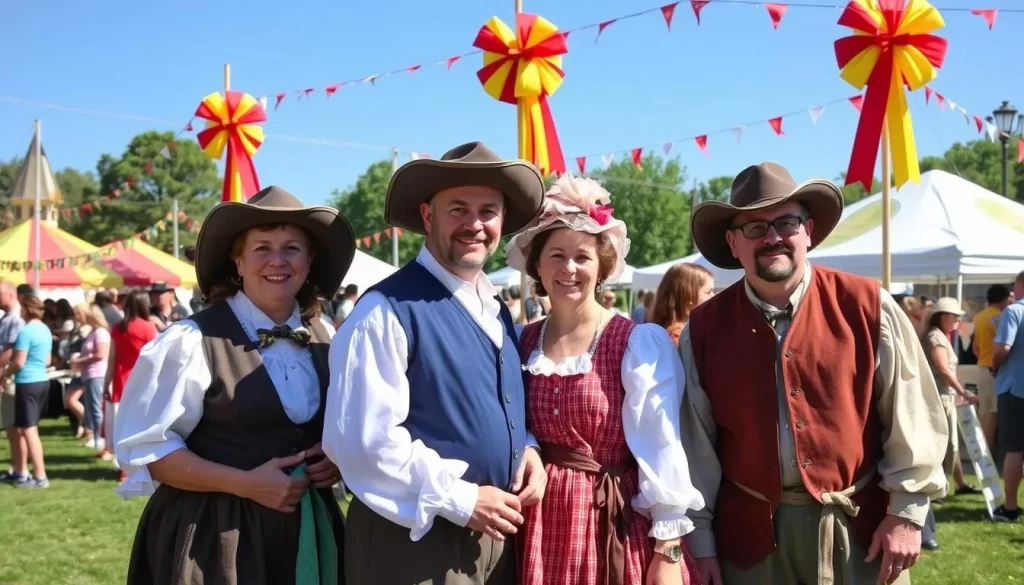 Image generation prompt: A historic reenactment scene at the Dover Days Festival, featuring people in colonial attire.