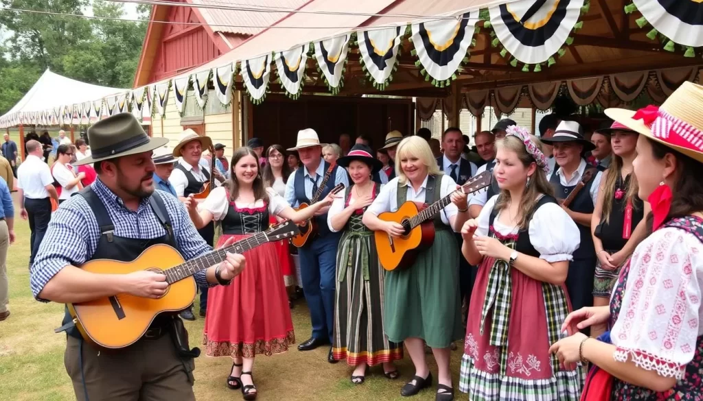 Image generation prompt: A historical German cultural event in Alabama, with people celebrating their heritage.