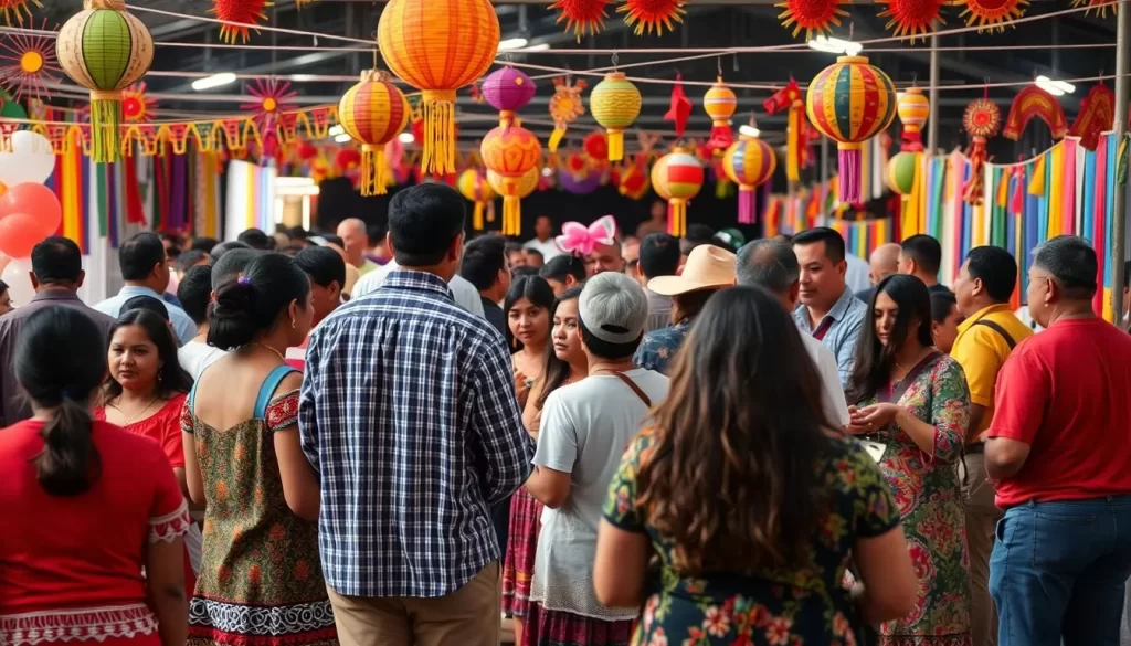 Image generation prompt: A vibrant Hispanic community event in Alabama, with people speaking Spanish and enjoying cultural activities.