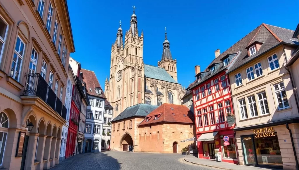 Image generation prompt: Luxembourg City's historic center with the Notre-Dame Cathedral