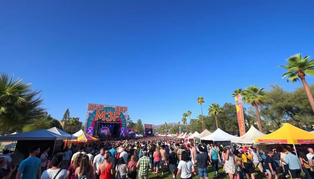 Image generation prompt: M3F Festival at Margaret T. Hance Park in Phoenix