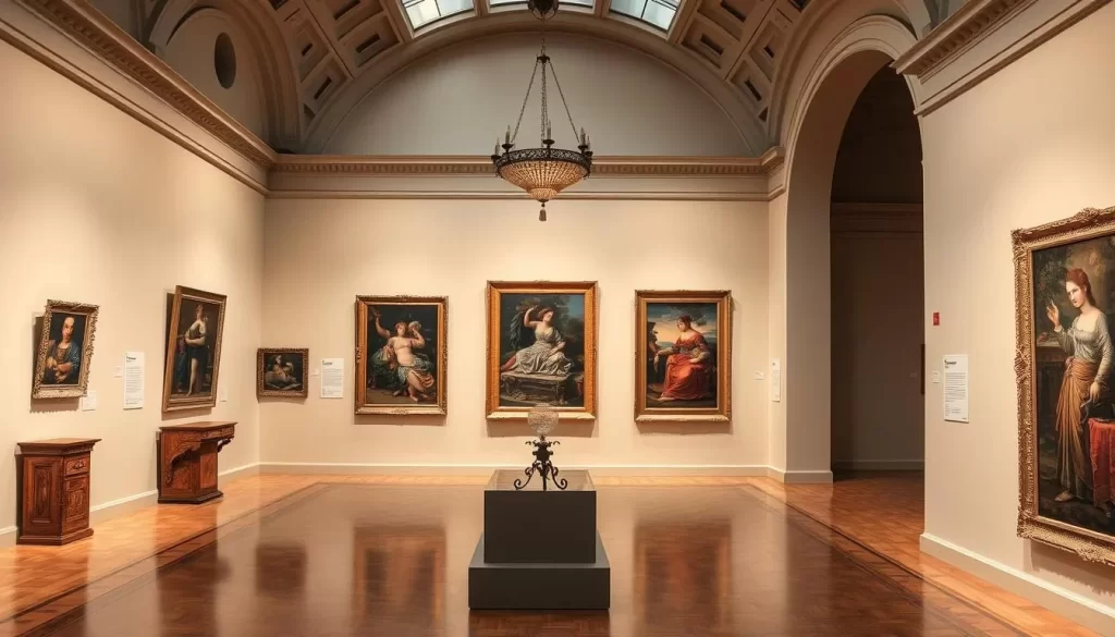 Image generation prompt: The Allentown Art Museum's gallery featuring European Renaissance art.