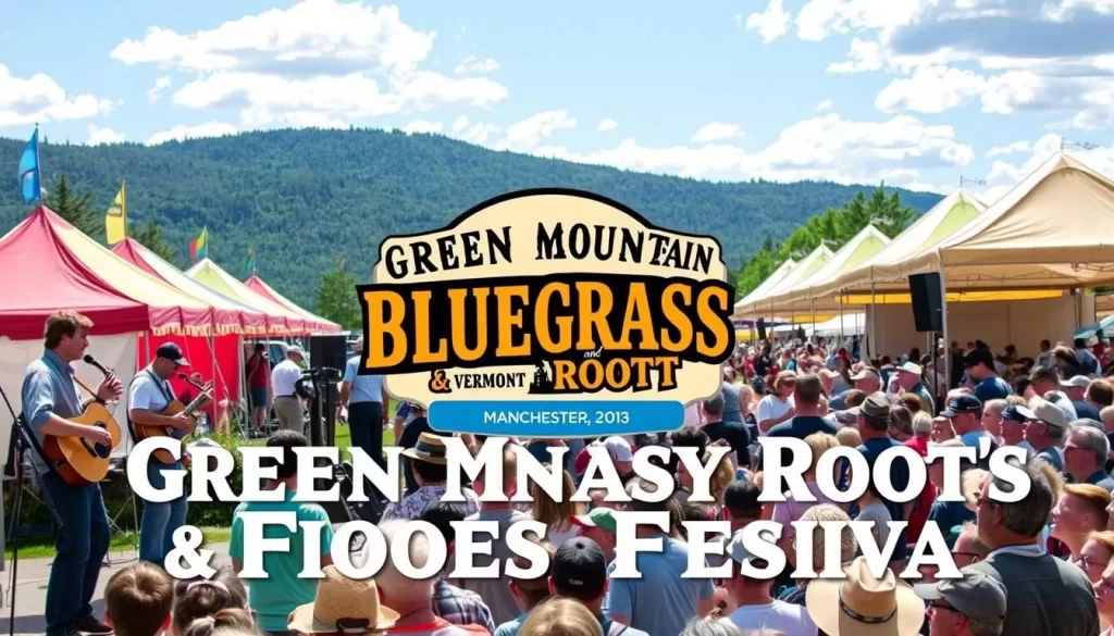 Image generation prompt for Green Mountain Bluegrass and Roots Festival Manchester VT