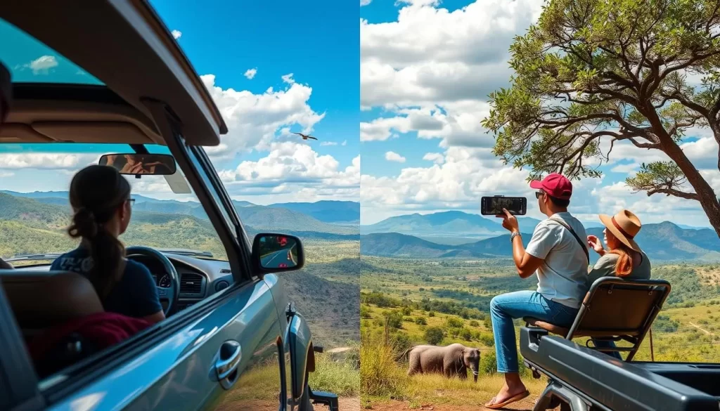 Image generation prompt for self-drive vs guided tours in Hluhluwe-iMfolozi Park