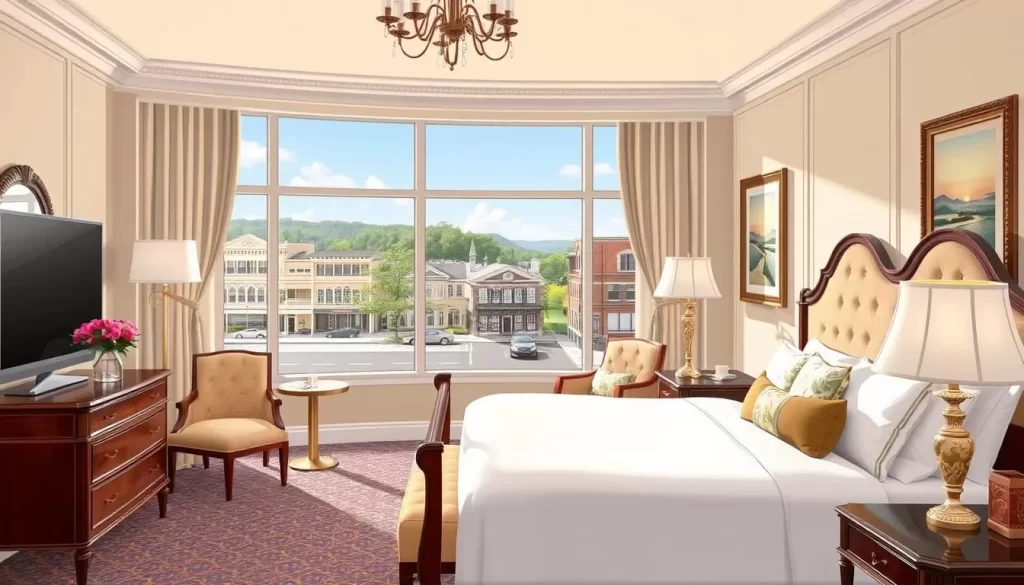 Image of 250 Main Hotel's luxurious room with a view of Main Street, Rockland