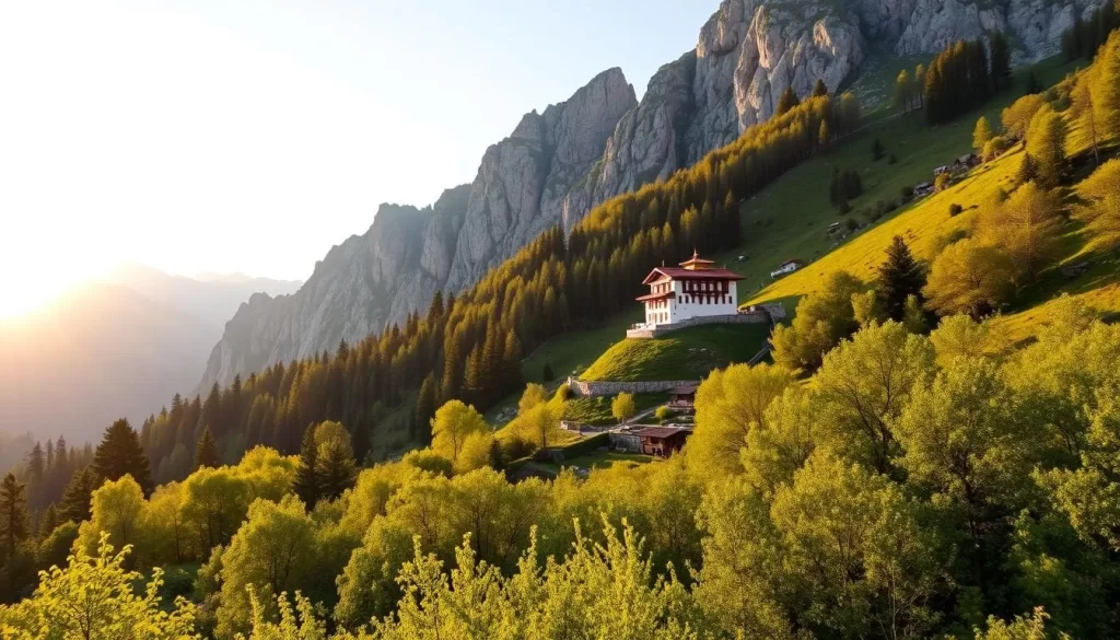 Image of Altindere Valley National Park with lush greenery and the Sumela Monastery in the background
