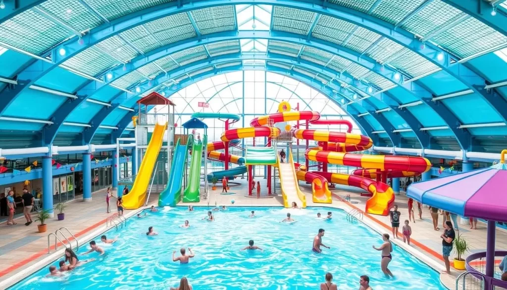 Image of Aquapark Sopot's indoor pool with water slides