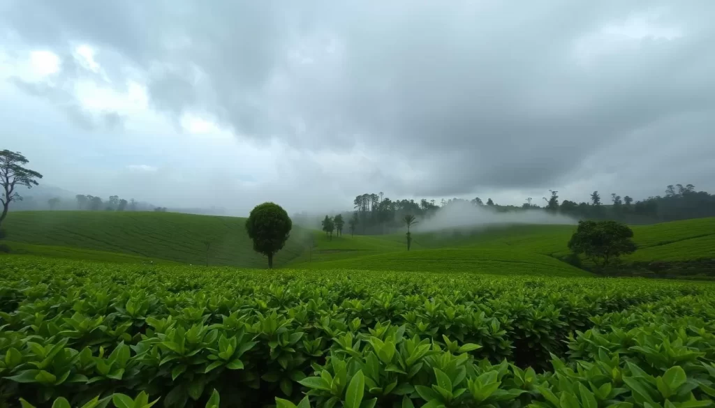 Image of Assam's tea gardens during monsoon