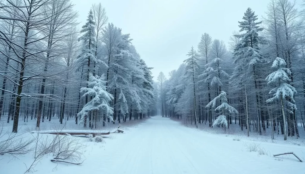 Image of Białowieża Forest covered in snow during winter