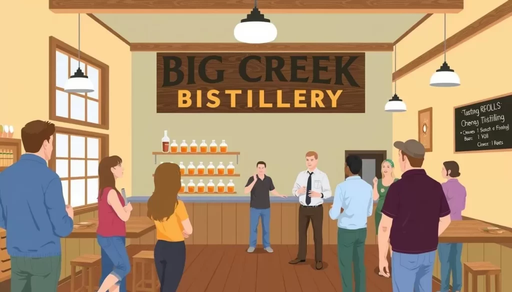Image of Big Creek Distilling's tasting room with a tour guide