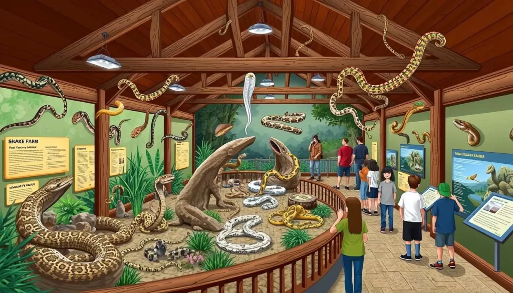 Image of Bio-Ken Snake Farm's main exhibit showcasing various snake species