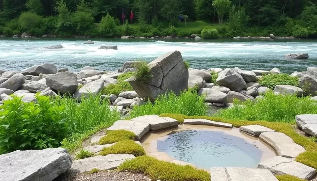 Image of Boat Box Hot Spring with the Salmon River in the background