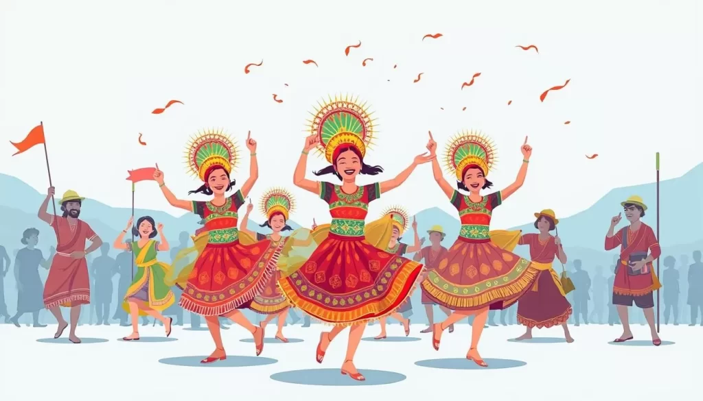 Image of Bodo people celebrating Baishagu Festival with traditional dances and attire