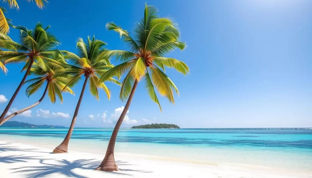 Image of Bongoyo Island's beach with palm trees and clear waters