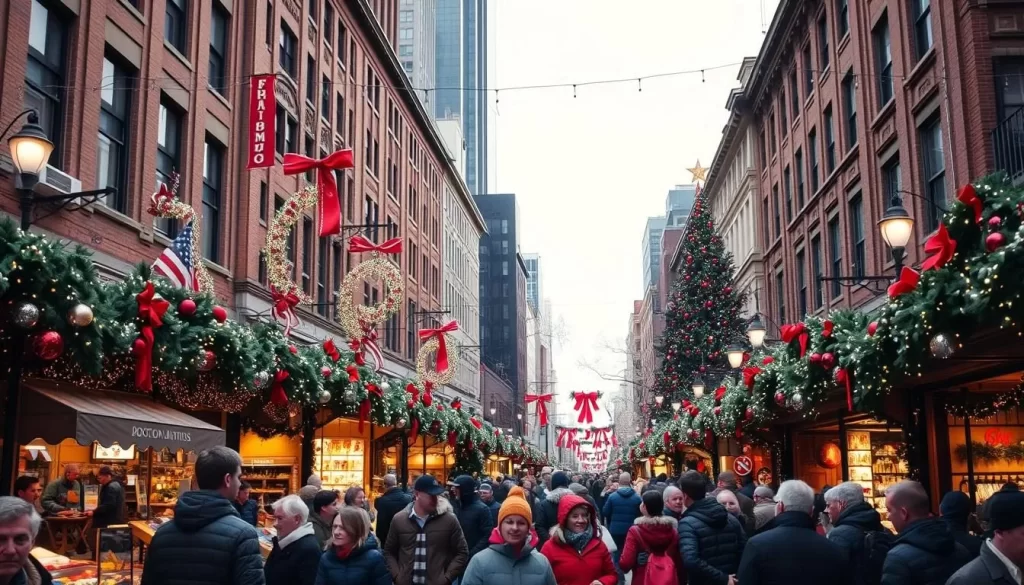 Image of Boston Christmas Festival with holiday decorations and markets