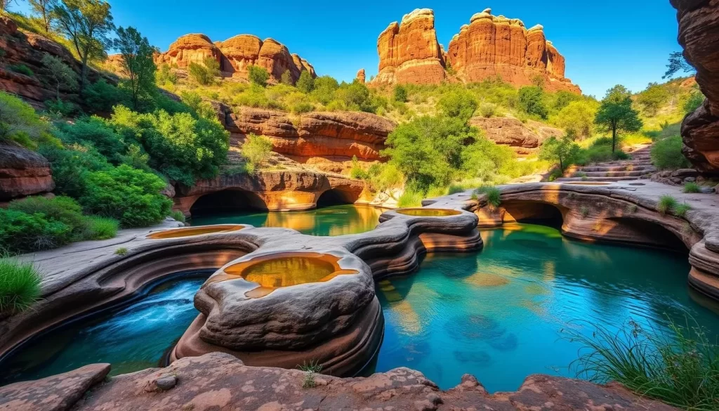 Image of Bourke's Luck Potholes, a series of cylindrical potholes in the riverbed.