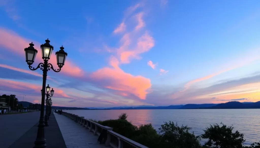 Image of Bregenz Lake Promenade during sunset with Lake Constance in the background