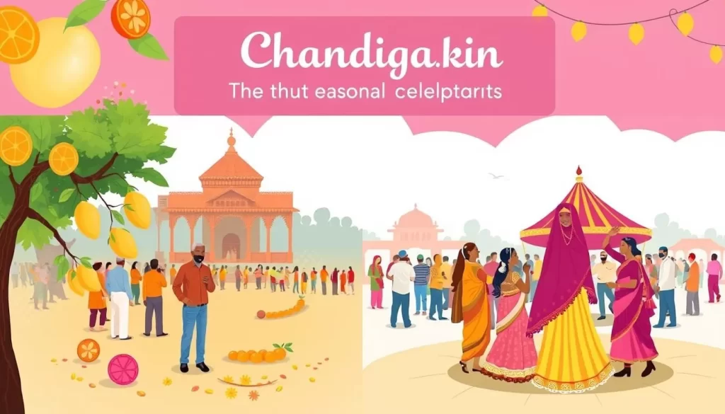Image of Chandigarh's seasonal celebrations, including the Mango Festival and Teej