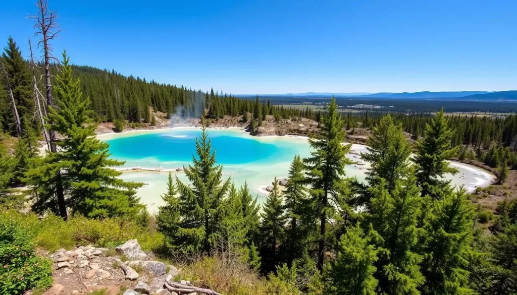 Image of Chemka Hot Springs with turquoise water and surrounding landscape