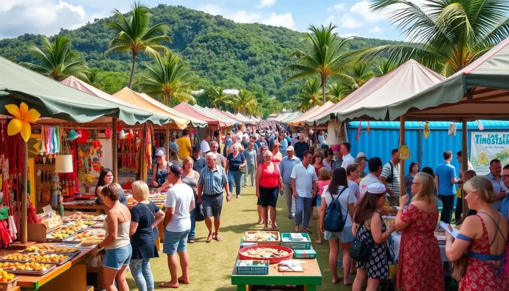 Image of Christmas Island during Territory Week with market stalls and people celebrating