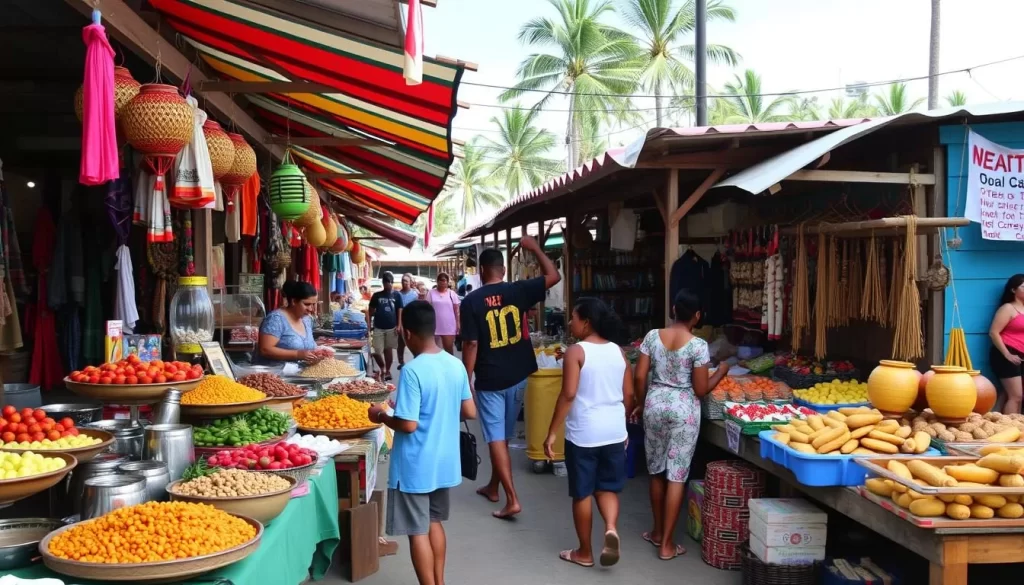 Image of Christmas Island local market with stalls selling traditional food and crafts