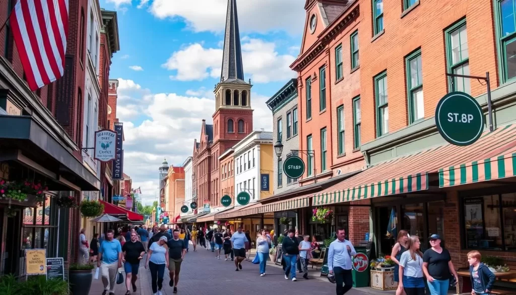 Image of Church Street Marketplace in Burlington, VT, showcasing its vibrant atmosphere and pedestrian-friendly environment.