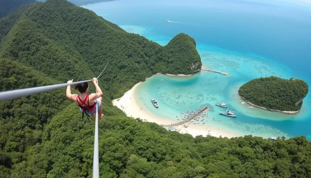 Image of Coral Flyer Zipline Sabah in action over Sapi Island