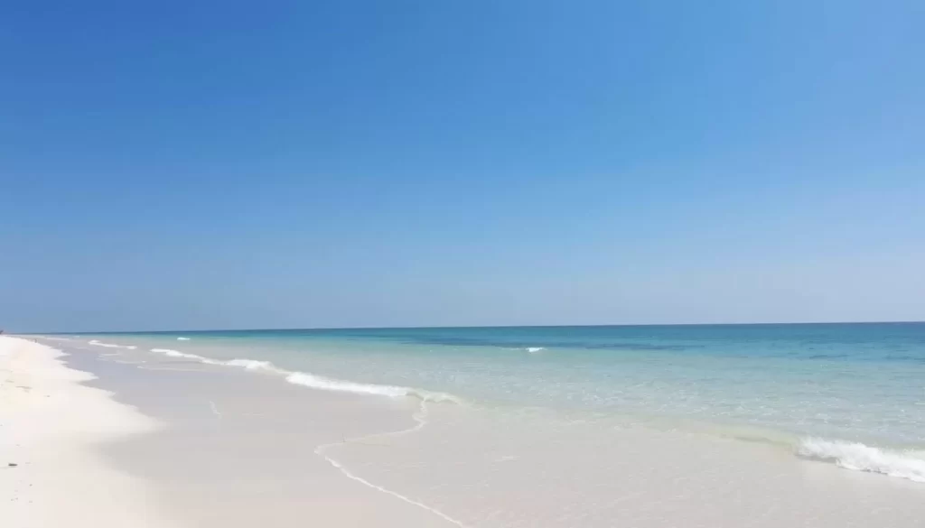 Image of Dauphin Island Public Beach with clear waters and sandy shoreline