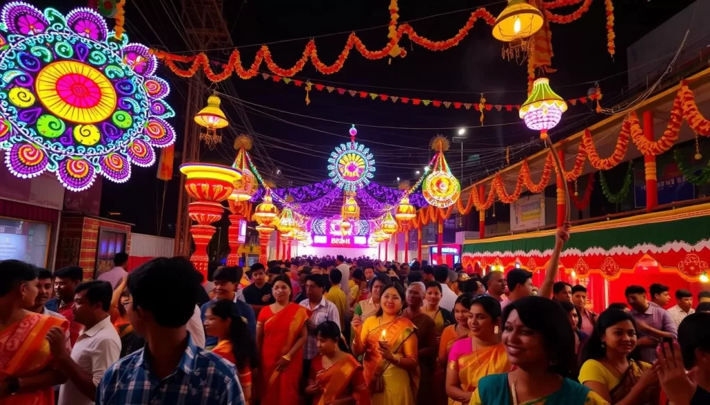 Image of Deepavali celebration in Malaysia with festival lights and decorations