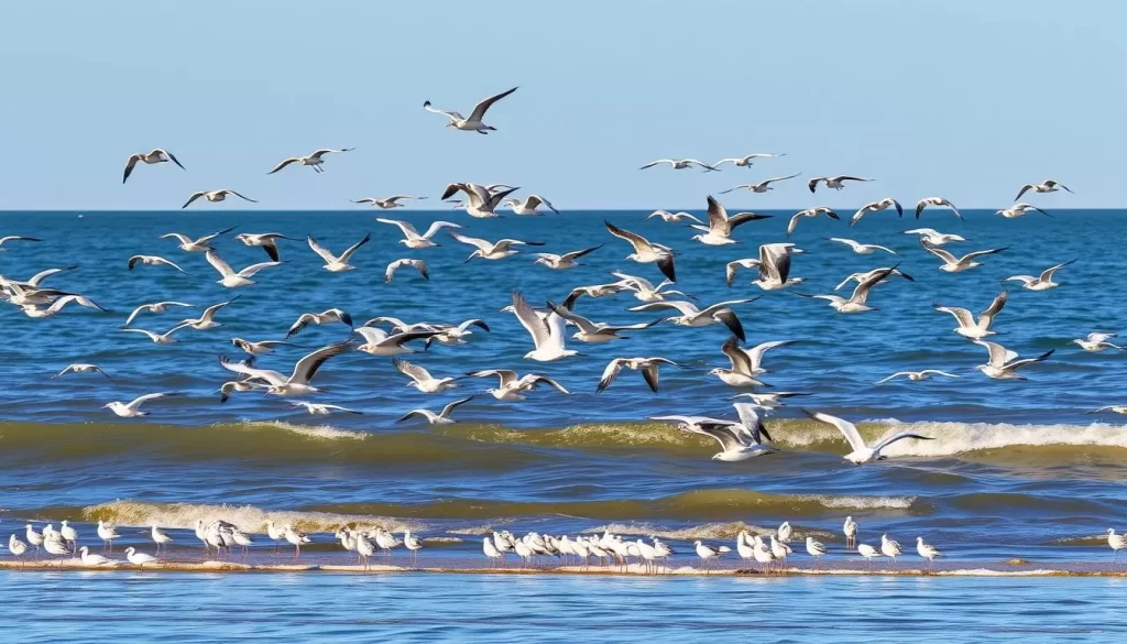 Image of Delaware Bay with migratory shorebirds