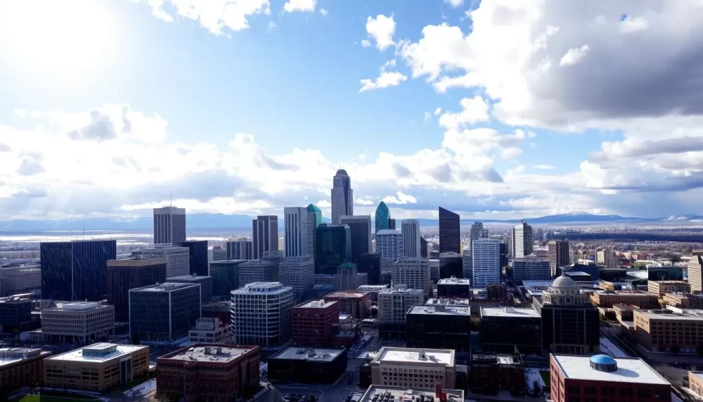 Image of Denver cityscape with diverse weather conditions