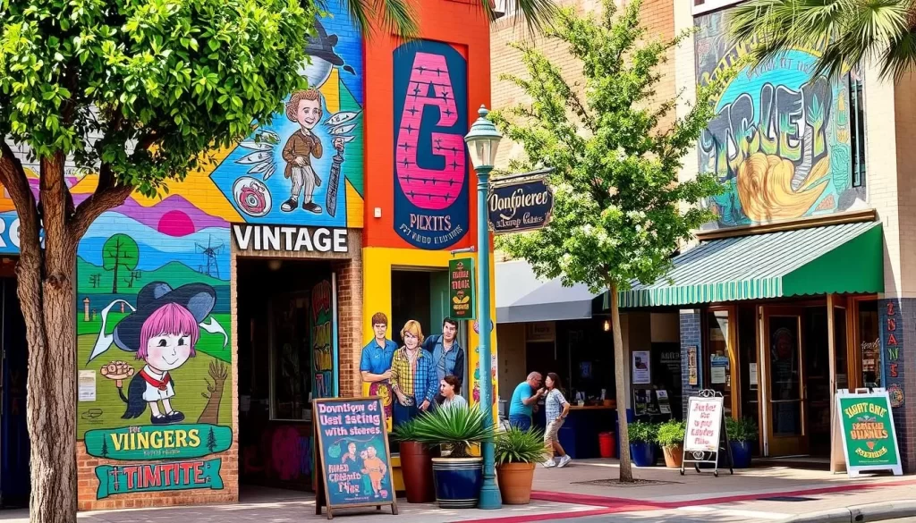 Image of Downtown Mesa's vibrant street scene with murals and vintage shops