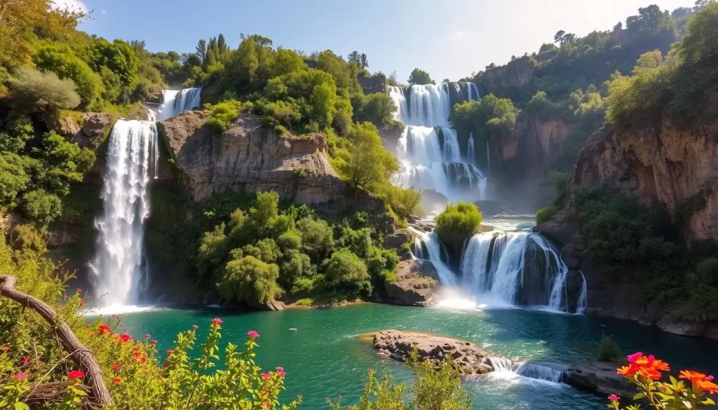 Image of Düden Waterfalls in Antalya, Turkey, showcasing the Upper and Lower Falls