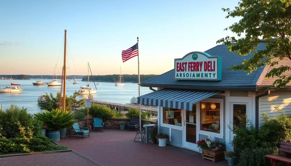 Image of East Ferry Deli Jamestown RI with a scenic view of Narragansett Bay