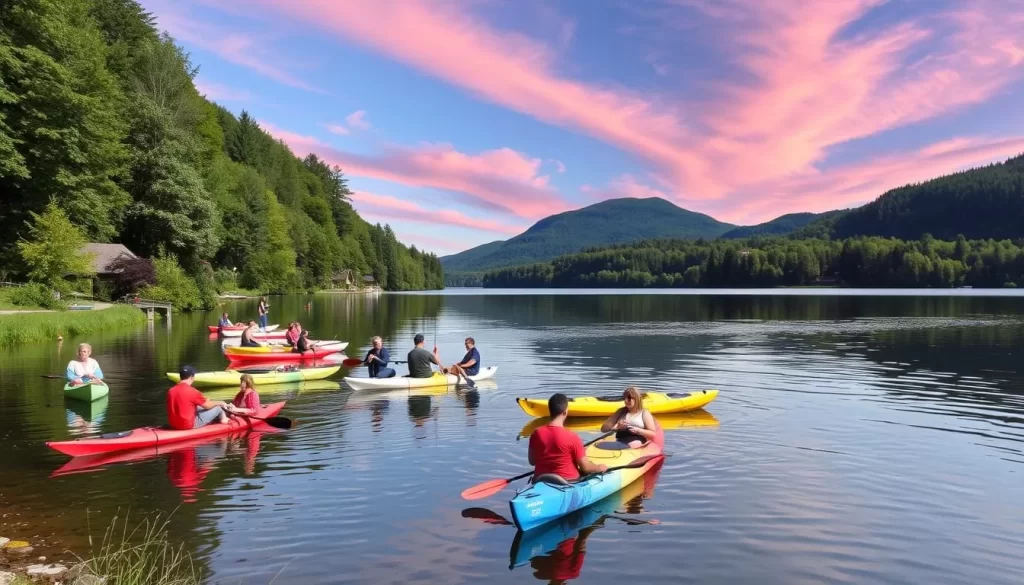 Image of Echternach Lake with people engaging in recreational activities