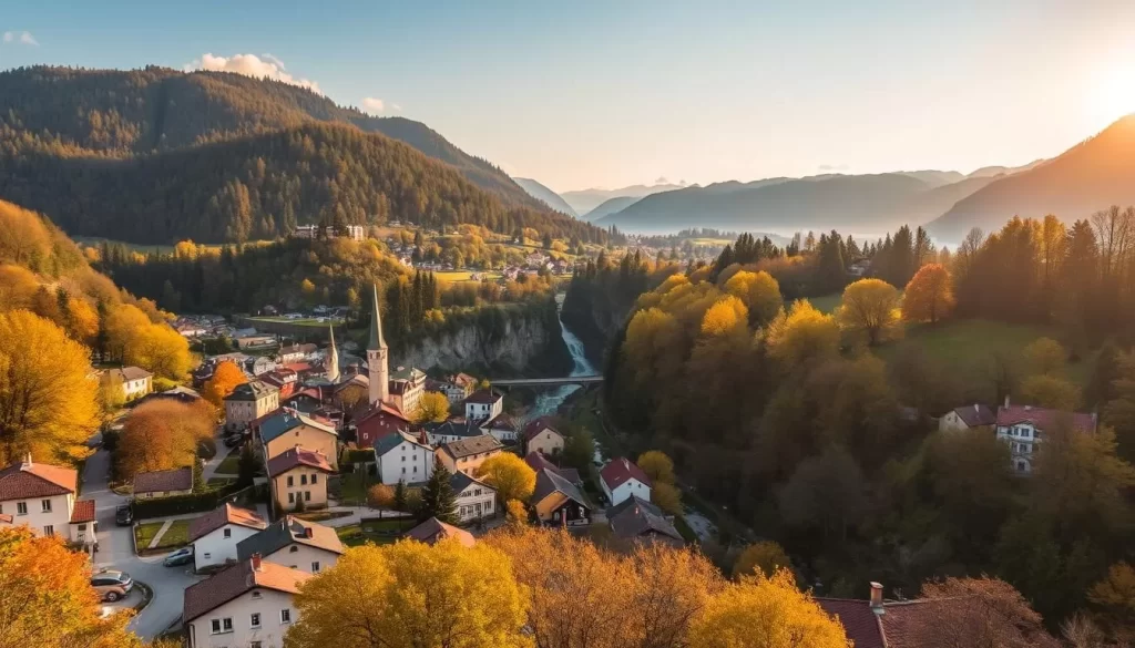 Image of Eisenkappel-Vellach town with the Trögerner Klamm gorge in the background