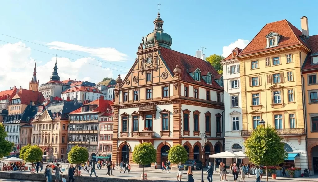 Image of Eisenstadt cityscape with a historical building in the foreground