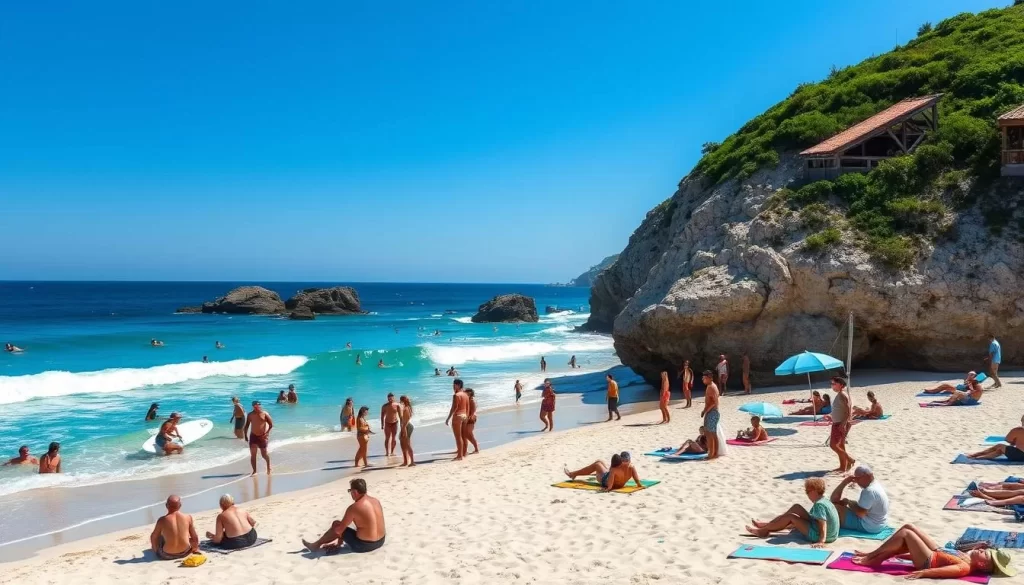 Image of Emerald Isle's pristine beaches with people enjoying various activities