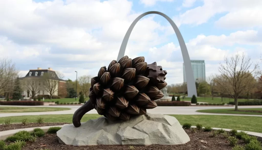 Image of Federal Hill's Gateway Arch with a pine cone sculpture