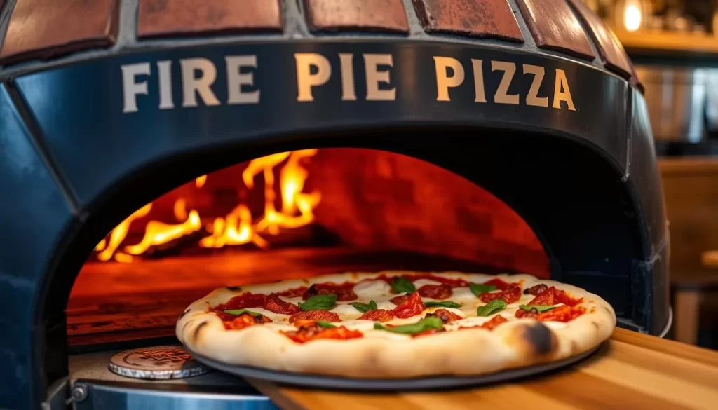 Image of Fire Pie Pizza's wood-fired oven or a signature pizza