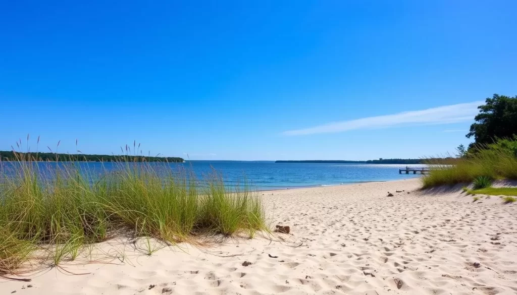 Image of Fontainebleau State Park's sandy beach on Lake Pontchartrain
