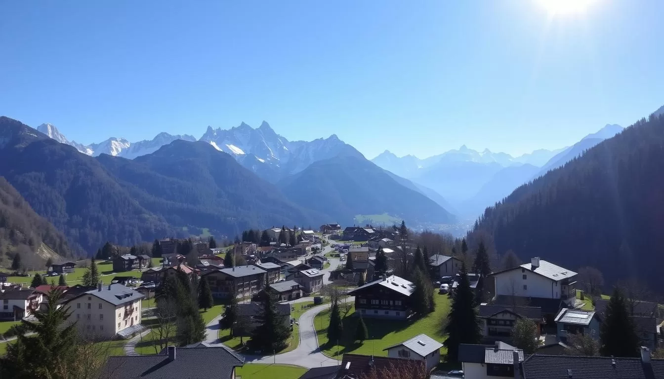 Image of Gaflei village in Liechtenstein with Alpine mountains in the background