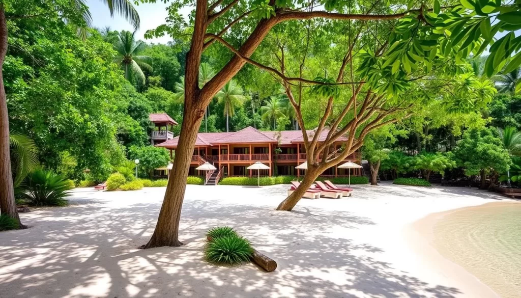 Image of Gaya Island Resort Sabah with lush surroundings and a beach