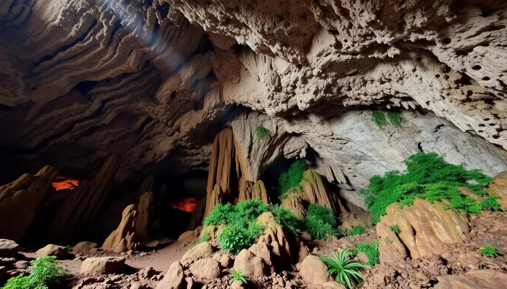 Image of Gomantong Caves, Sabah, Malaysia, highlighting its vast limestone chambers and rich biodiversity