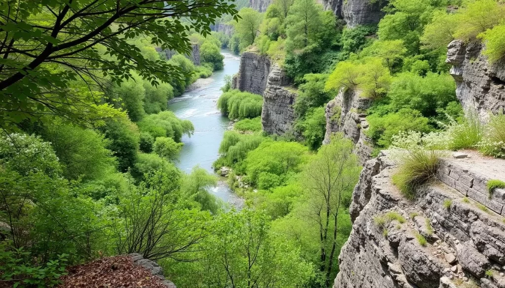 Image of Göynük Canyon with lush greenery and a river flowing through it.