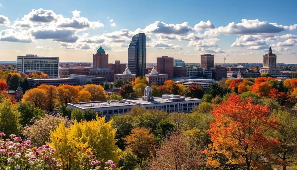 Image of Greensboro cityscape across different seasons