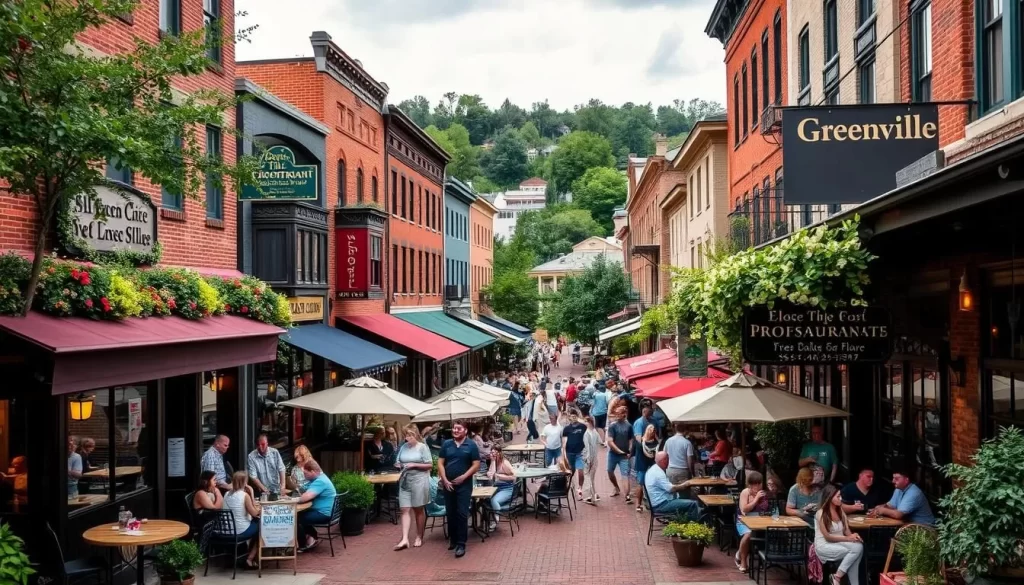 Image of Greenville town with various restaurants